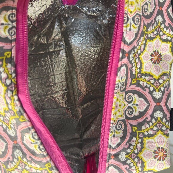 Luxury Handmade Insulated Lunch Bag – Elegant Fabric Design with Hot Pink Zipper - Picture 5 of 6